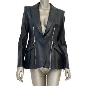Alexander McQueen Black Lambskin Leather Peplum Jacket Sz.42